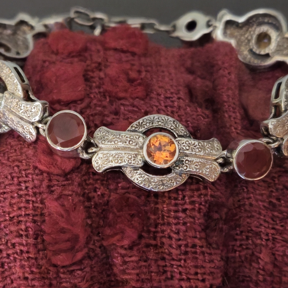 NICKY BUTLER 925 Sterling Silver Topaz & Carnelian Bracelet Designer NB Vintage